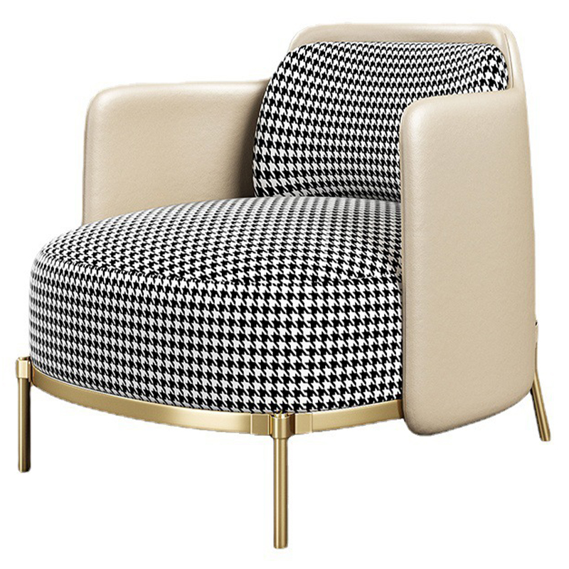 Кресло Pied de poule Cream Armchair Молочный Черно-белый Латунь Кресло Pied de poule Cream Armchair Молочный Черно-белый Латунь в Рязани | Loft Concept