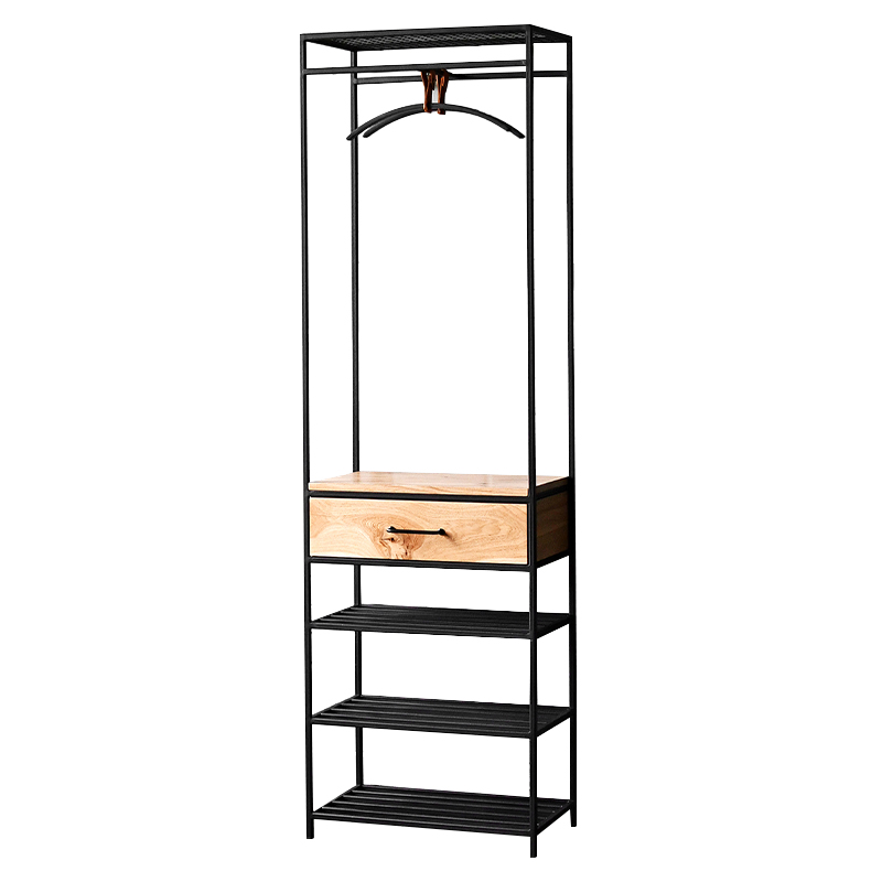 Напольная вешалка с ящиком Hatfield Industrial Floor Hanger Черный Светлый дуб Напольная вешалка с ящиком Hatfield Industrial Floor Hanger Черный Светлый дуб в Рязани | Loft Concept