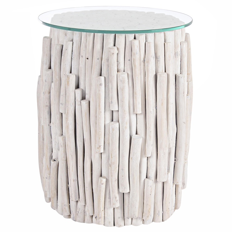 Деревянный круглый приставной столик со стеклянной столешницей Sienna Round Side Table Белый Прозрачное Стекло Деревянный круглый приставной столик со стеклянной столешницей Sienna Round Side Table Белый Прозрачное Стекло в Рязани | Loft Concept