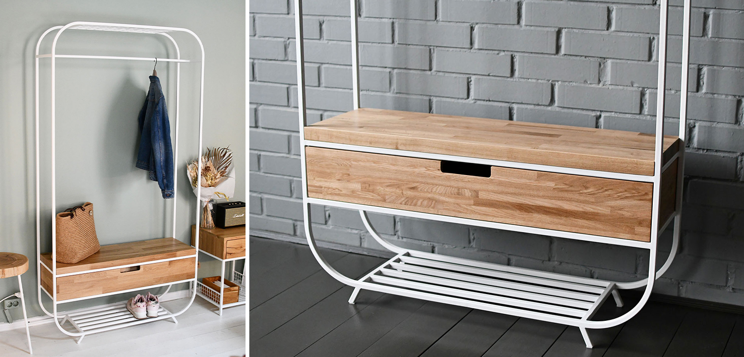 Рейл с выдвижным ящиком Ewing White Industrial Metal Rust Clothes Rail - фото №1