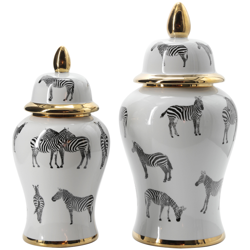 Ваза White Vase Zebra Черный Белый Золотой Ваза White Vase Zebra Черный Белый Золотой в Рязани | Loft Concept