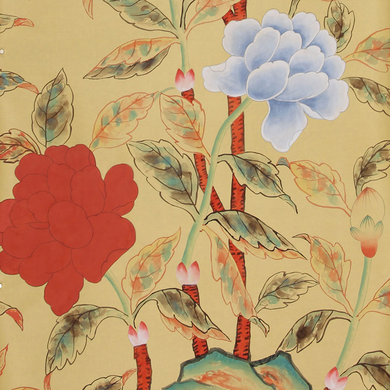 Обои ручная роспись Korean Peony Original colourway on Sienna Earth dyed silk Обои ручная роспись Korean Peony Original colourway on Sienna Earth dyed silk в Рязани | Loft Concept