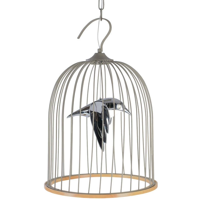 Подвесной светильник Bird in Cage Pendant Серый Хром Древесина Подвесной светильник Bird in Cage Pendant Серый Хром Древесина в Рязани | Loft Concept