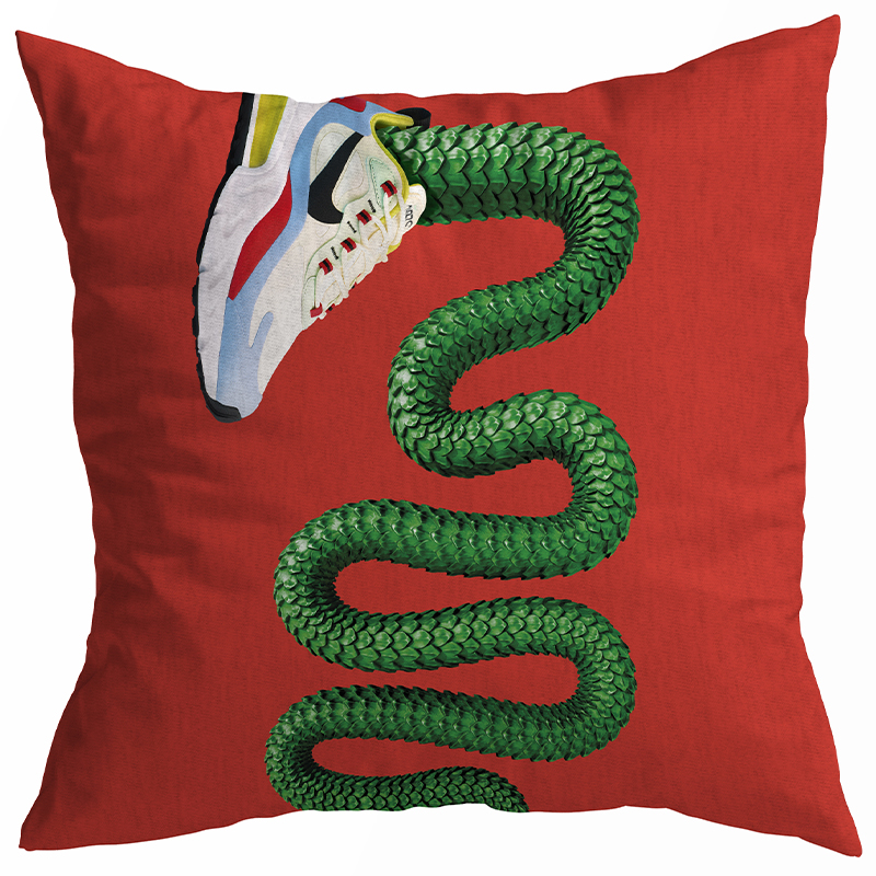 Декоративная подушка Seletti Cushion Sneaker Snake Красный Зеленый Декоративная подушка Seletti Cushion Sneaker Snake Красный Зеленый в Рязани | Loft Concept