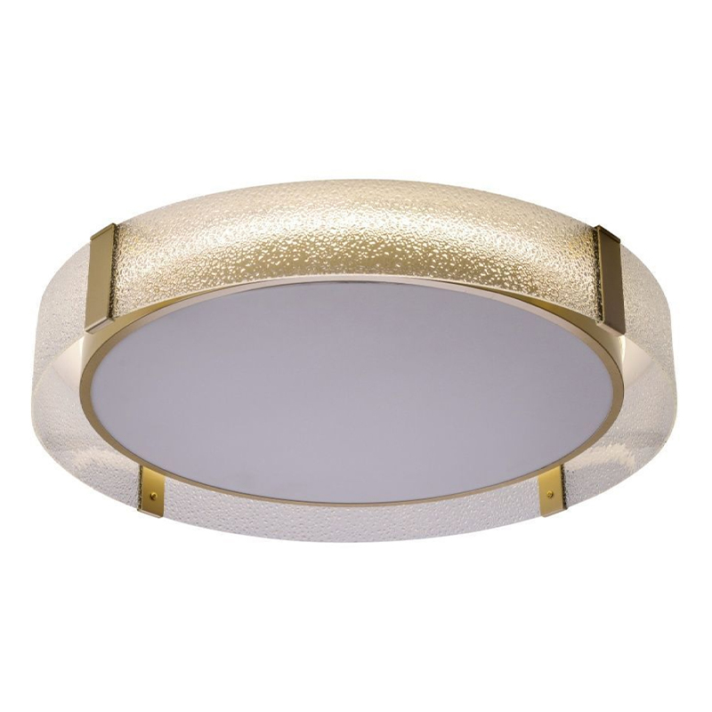 Потолочный светильник круглой формы из стали и стекла Round Glass Brass Латунь Потолочный светильник круглой формы из стали и стекла Round Glass Brass Латунь в Рязани | Loft Concept