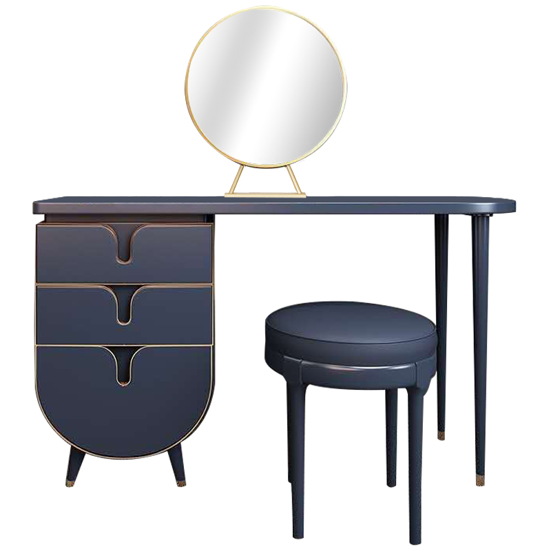Комплект из туалетного стола, зеркала и пуфа Conna Dressing Table Blue Синий Золотой Комплект из туалетного стола, зеркала и пуфа Conna Dressing Table Blue Синий Золотой в Рязани | Loft Concept