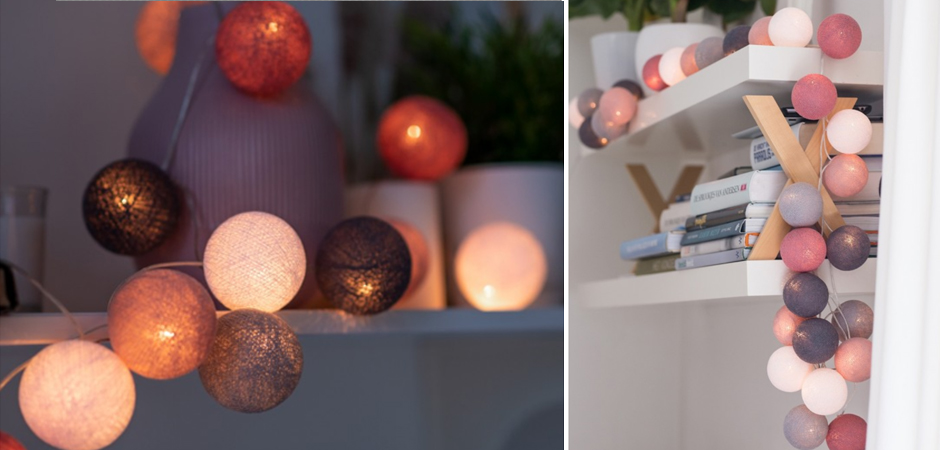 Гирлянда хлопковые фонарики Сotton Ball Dirty Rose - Loft-Concept в Рязани