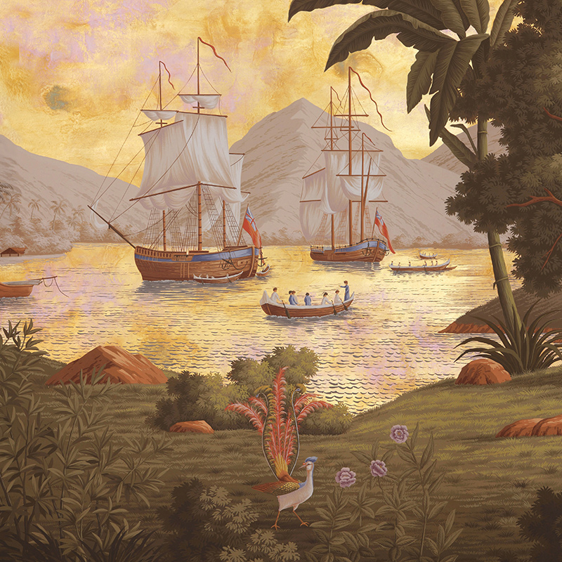 Обои ручная роспись Voyage of the Pacific Amarelo on Deep Rich Gold gilded paper with antiquing  в Рязани | Loft Concept 