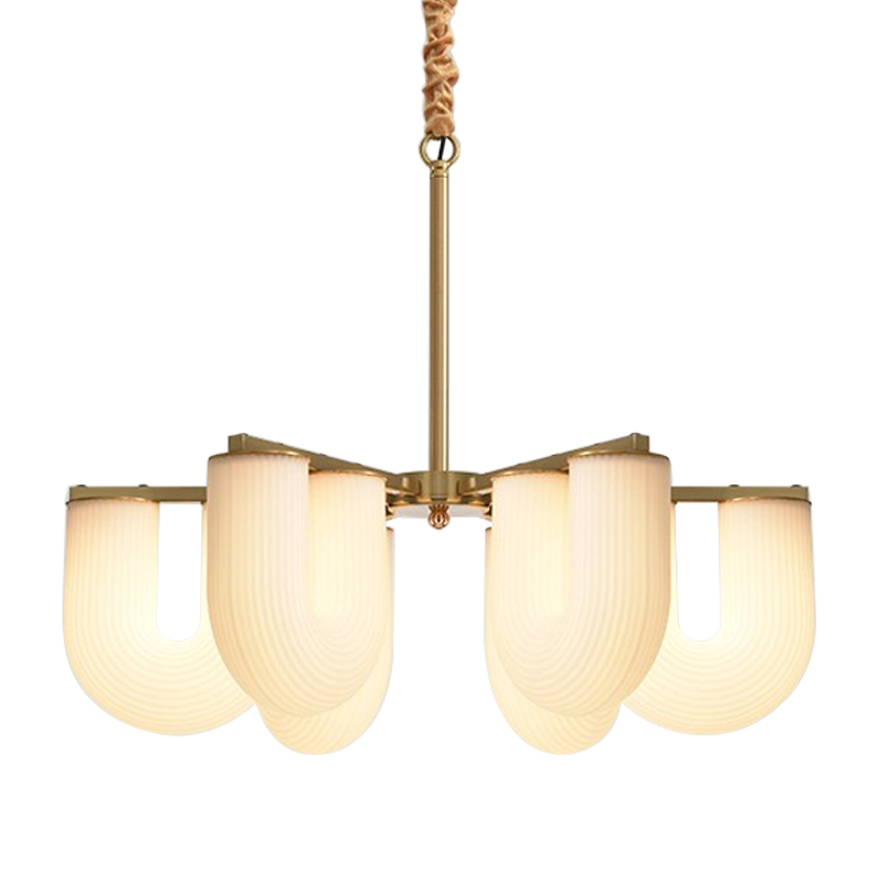 Люстра Berthe Arch Chandelier 6 плафонов Латунь Хром Белое матовое стекло в Рязани | Loft Concept 