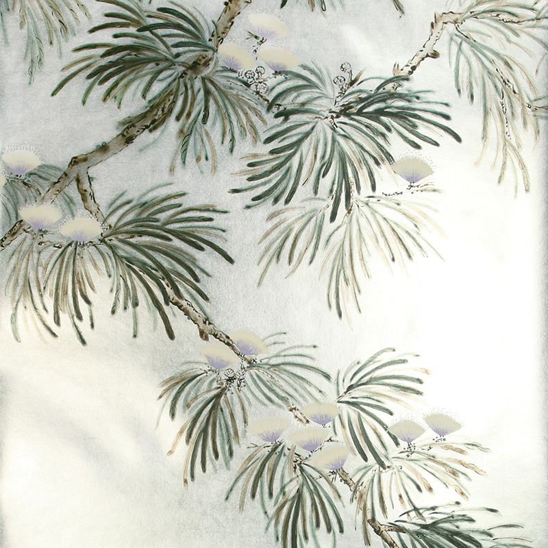 Обои ручная роспись Silk Tree Original colourway on White Metal gilded paper Обои ручная роспись Silk Tree Original colourway on White Metal gilded paper в Рязани | Loft Concept