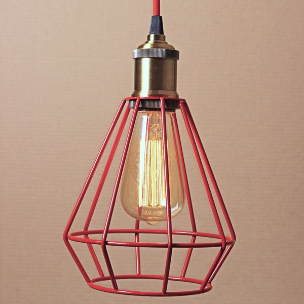 Подвесной светильник Wire Cage Pendant Punch Red Красный Подвесной светильник Wire Cage Pendant Punch Red Красный в Рязани | Loft Concept