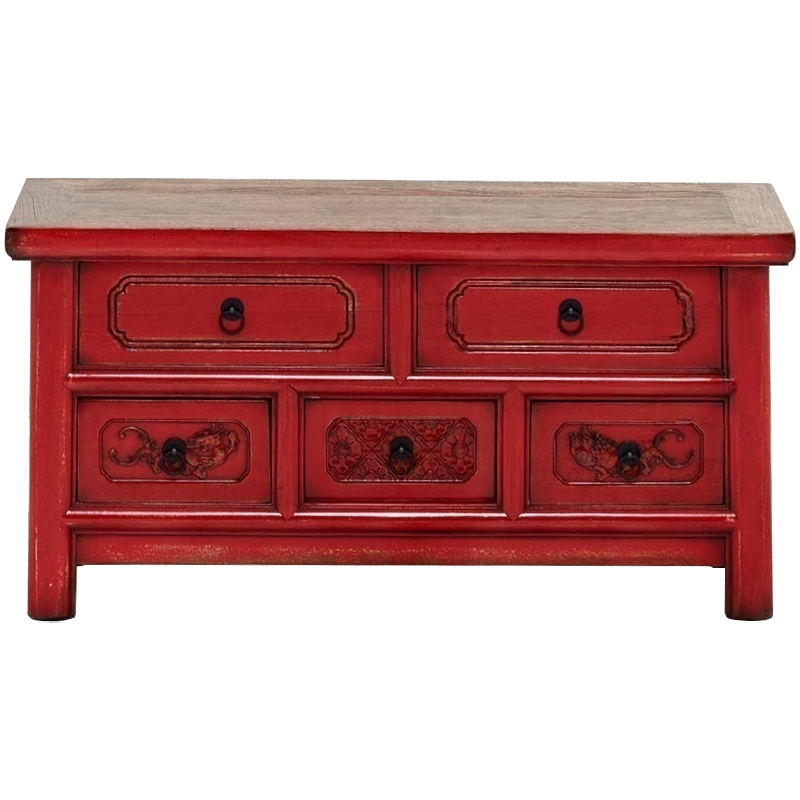 Деревянная ТВ-тумба в китайском стиле с 5-ю выдвижными ящиками Chinese TV Stand Red Красный Коричневый Черный Деревянная ТВ-тумба в китайском стиле с 5-ю выдвижными ящиками Chinese TV Stand Red Красный Коричневый Черный в Рязани | Loft Concept