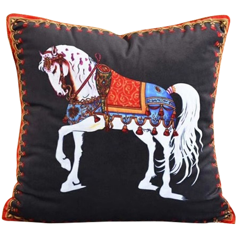 Декоративная подушка Hermes Horse 77 Черный Оранжевый Синий Белый Декоративная подушка Hermes Horse 77 Черный Оранжевый Синий Белый в Рязани | Loft Concept
