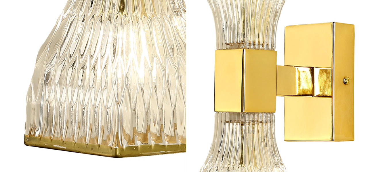 Бра с двумя плафонами из рельефного стекла GLASS HORN Gold - фото