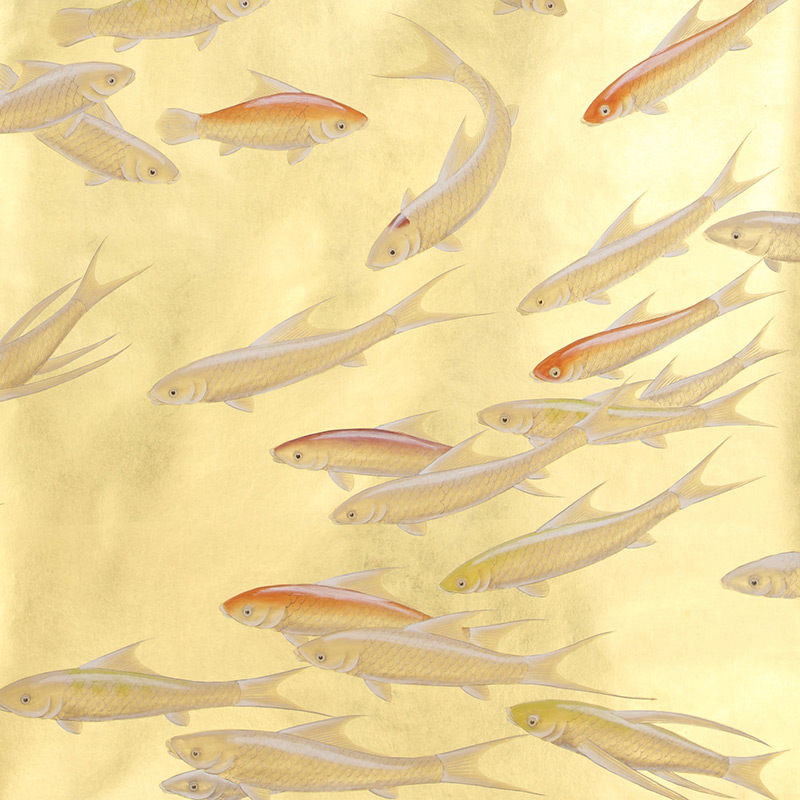 Обои ручная роспись Fishes Koi on Deep Rich Gold gilded paper Обои ручная роспись Fishes Koi on Deep Rich Gold gilded paper в Рязани | Loft Concept