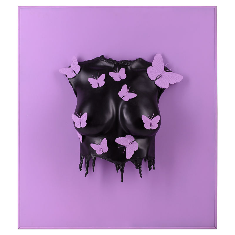 Аксессуар на стену Sculpture Female Torso Butterflies Framed Сиреневый Черный Аксессуар на стену Sculpture Female Torso Butterflies Framed Сиреневый Черный в Рязани | Loft Concept