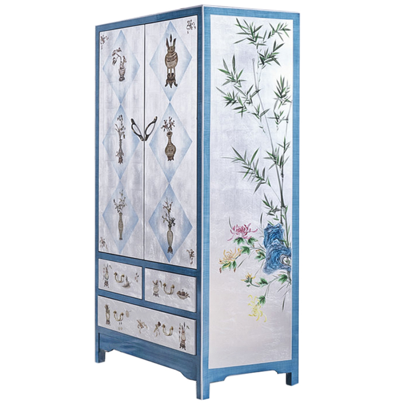 Голубой шкаф в Китайском стиле ручная роспись Blue Pearl Chinese Cabinet Голубой Перламутровый Мульти Голубой шкаф в Китайском стиле ручная роспись Blue Pearl Chinese Cabinet Голубой Перламутровый Мульти в Рязани | Loft Concept