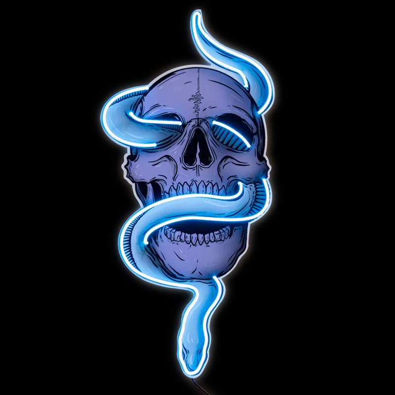 Неоновая настенная лампа Skull and Snake Neon Wall Lamp Голубой Фиолетовый Неоновая настенная лампа Skull and Snake Neon Wall Lamp Голубой Фиолетовый в Рязани | Loft Concept