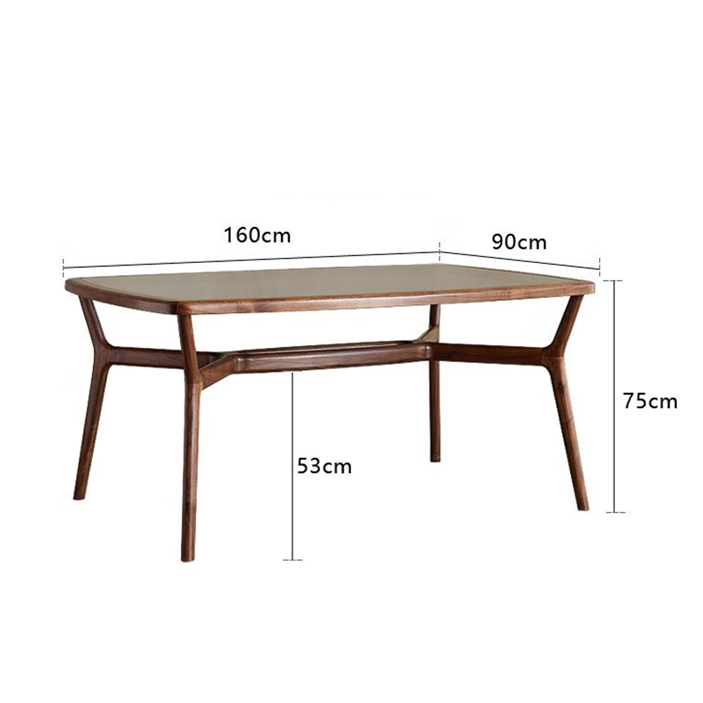 Стол обеденный с каркасом из дерева и стеклянной столешницей Walnut Dining Table в Рязани