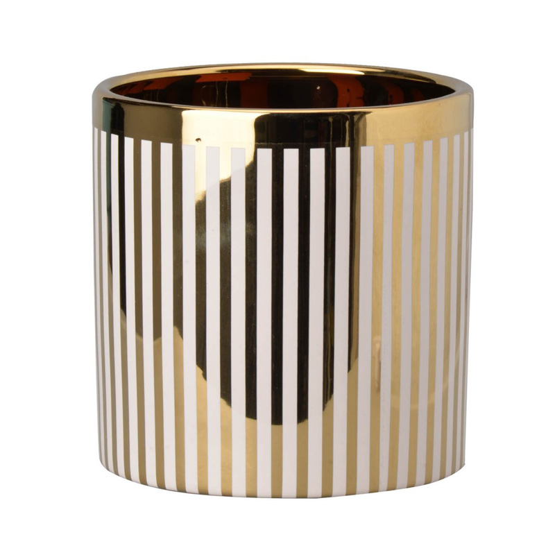 Ваза Gold & White Stripes Белый Золотой Ваза Gold & White Stripes Белый Золотой в Рязани | Loft Concept