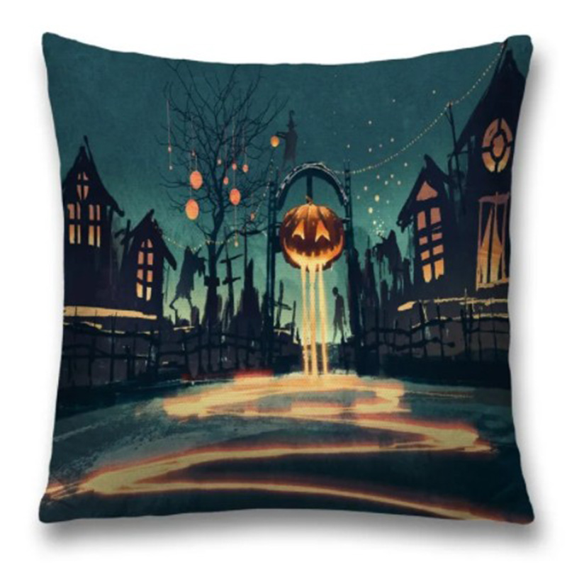 Подушка Halloween Alleyway Черный Синий Оранжевый Подушка Halloween Alleyway Черный Синий Оранжевый в Рязани | Loft Concept