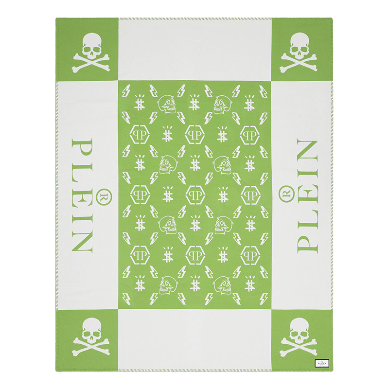 Плед Philipp Plein Plaid Cashmere Skul Green Зеленый Белый Плед Philipp Plein Plaid Cashmere Skul Green Зеленый Белый в Рязани | Loft Concept