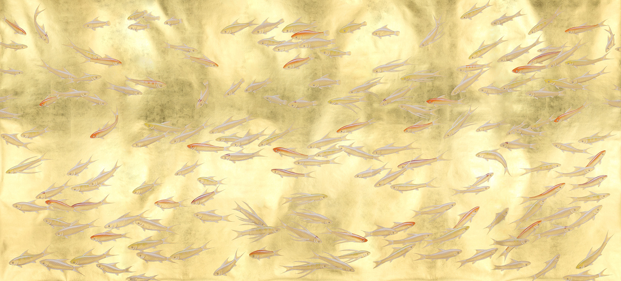 Обои ручная роспись Fishes Koi on Deep Rich Gold gilded paper Обои ручная роспись Fishes Koi on Deep Rich Gold gilded paper - постер Loft-Concept в Рязани