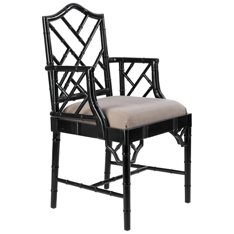 Black Chippendale Arm Chair Черный Бежево-серый Black Chippendale Arm Chair Черный Бежево-серый в Рязани | Loft Concept