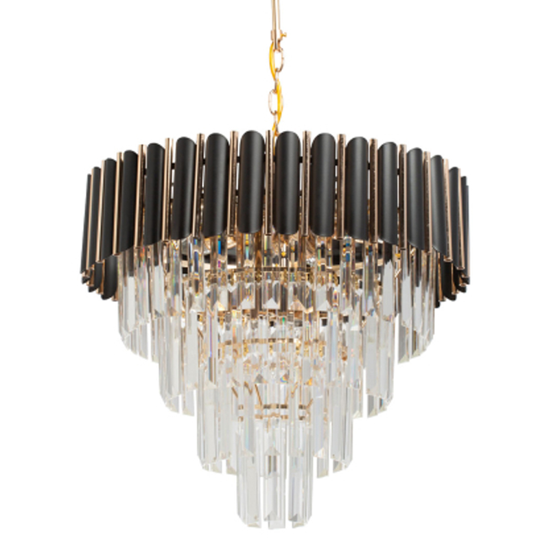 Люстра из черного металла с многоярусными подвесками из прозрачного хрусталя на золотой цепи Empire Black Chandelier Crystal Золотой Прозрачный Черный в Рязани | Loft Concept 