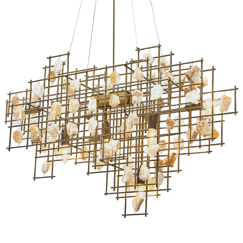 Люстра металлическая с подвесками из камня Geometric Stones Chandelier Бежевый Латунь Люстра металлическая с подвесками из камня Geometric Stones Chandelier Бежевый Латунь в Рязани | Loft Concept