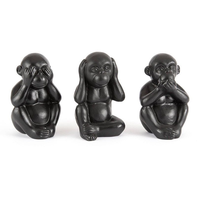 Комплект их 3-х статуэток Three Black Monkeys Черный Комплект их 3-х статуэток Three Black Monkeys Черный в Рязани | Loft Concept