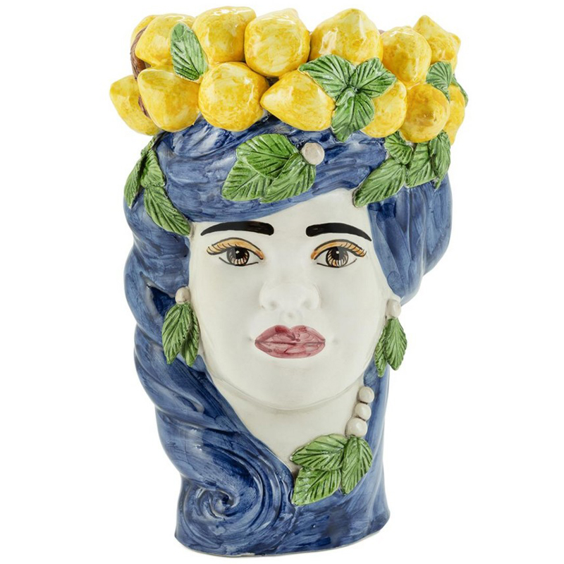 Ваза Vase Lemon Head Lady Blue Синий Желтый Зеленый Мульти Ваза Vase Lemon Head Lady Blue Синий Желтый Зеленый Мульти в Рязани | Loft Concept
