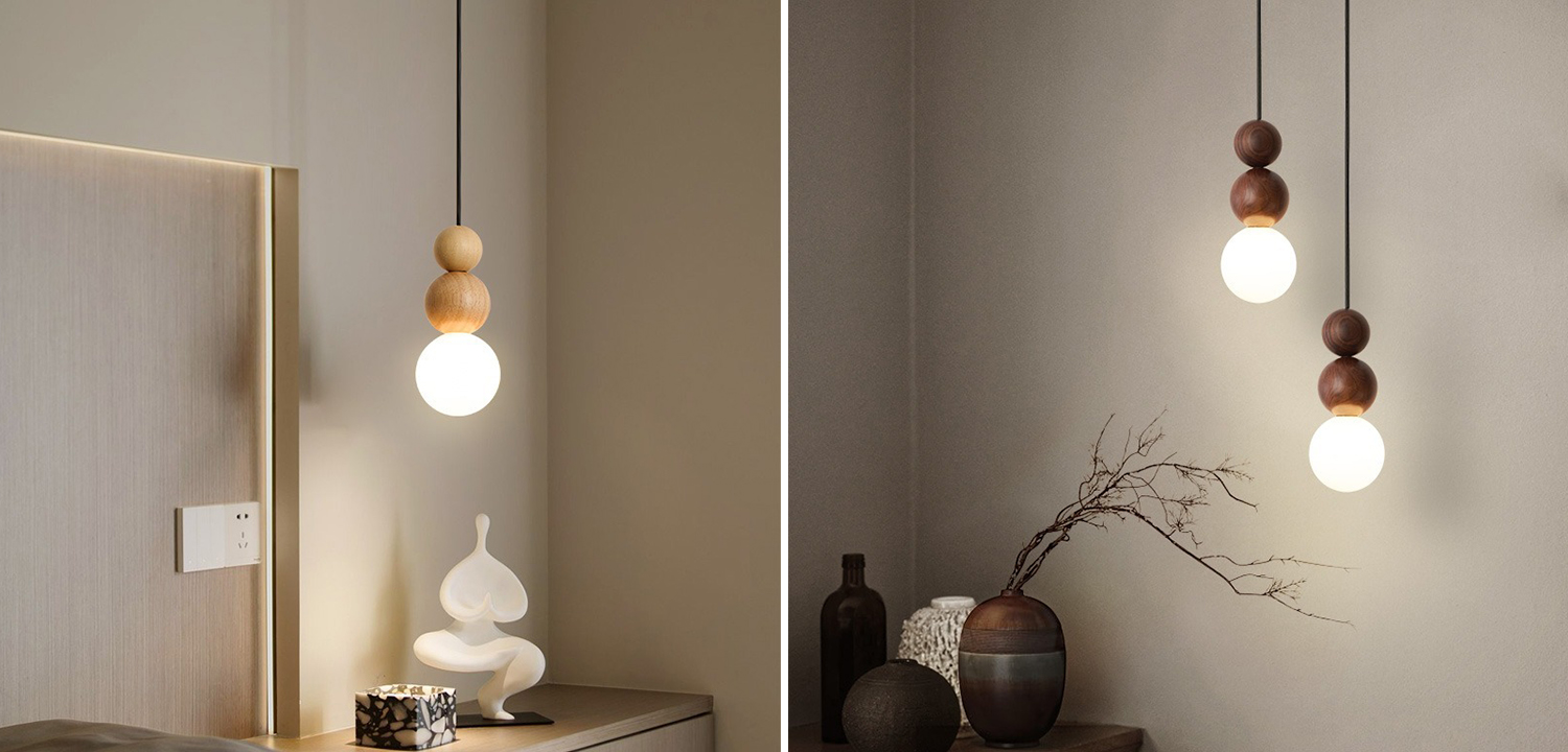 Подвесной светильник с круглым деревянным шарообразным корпусом из светлого и темного дерева Wilmot Wooden Hanging Light - фото