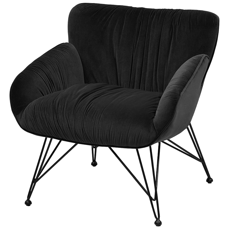 Чёрное кресло велюр на металлических ножках Kwame Black Armchair Черный Чёрное кресло велюр на металлических ножках Kwame Black Armchair Черный в Рязани | Loft Concept