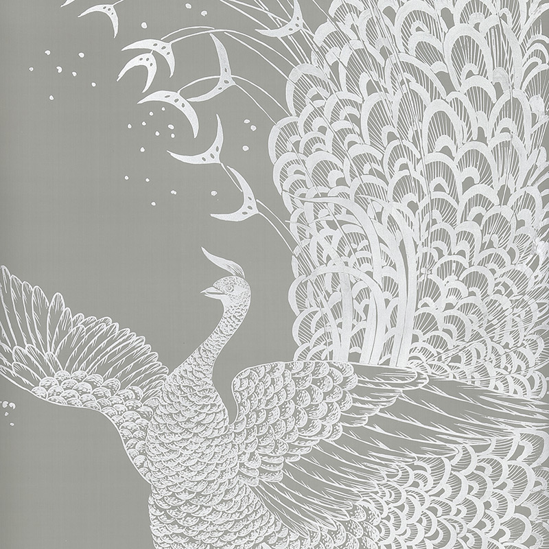 Обои ручная роспись в стиле Арт-деко Whistler Peacocks Special Colourway on Pale Grey dyed silk Обои ручная роспись в стиле Арт-деко Whistler Peacocks Special Colourway on Pale Grey dyed silk в Рязани | Loft Concept