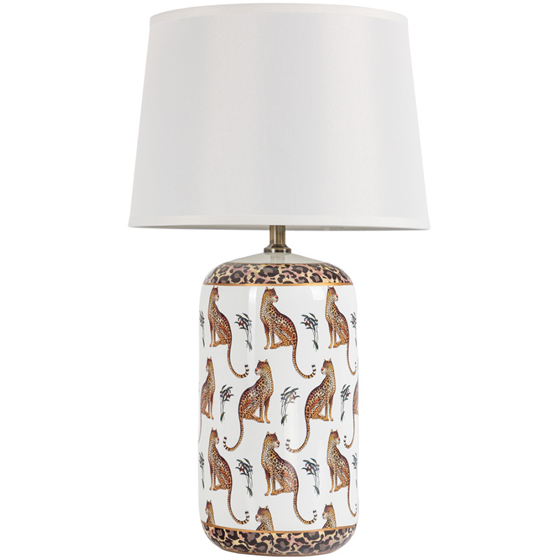 Настольная лампа с абажуром Leopard Lampshade White Белый Коричневый Настольная лампа с абажуром Leopard Lampshade White Белый Коричневый в Рязани | Loft Concept