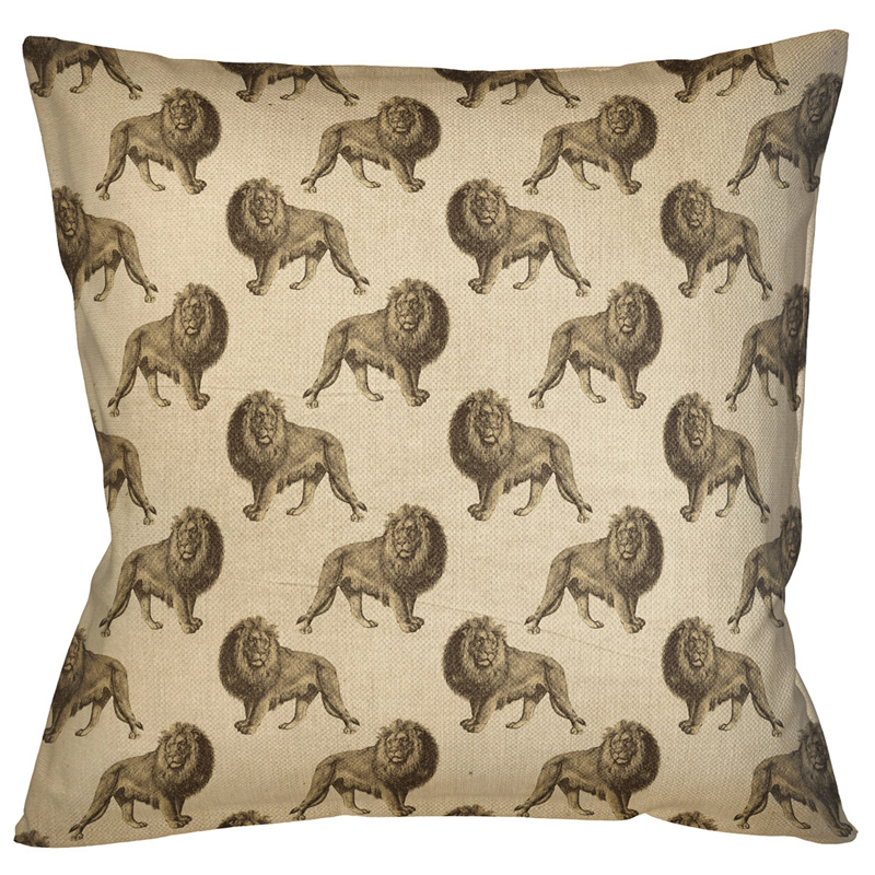 Декоративная подушка с узором из львов Home Safari Beige Бежевый Коричневый Декоративная подушка с узором из львов Home Safari Beige Бежевый Коричневый в Рязани | Loft Concept