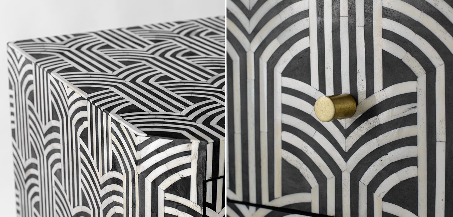 Комод с геометрическим рисунком инкрустация костью Antique Look Bone Inlay Buffet Table in Black Color - фото