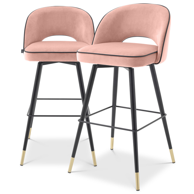 Комплект барных стульев Eichholtz Bar Stool Cliff set of 2 nude Розовый пастельный Черный Латунь Комплект барных стульев Eichholtz Bar Stool Cliff set of 2 nude Розовый пастельный Черный Латунь в Рязани | Loft Concept