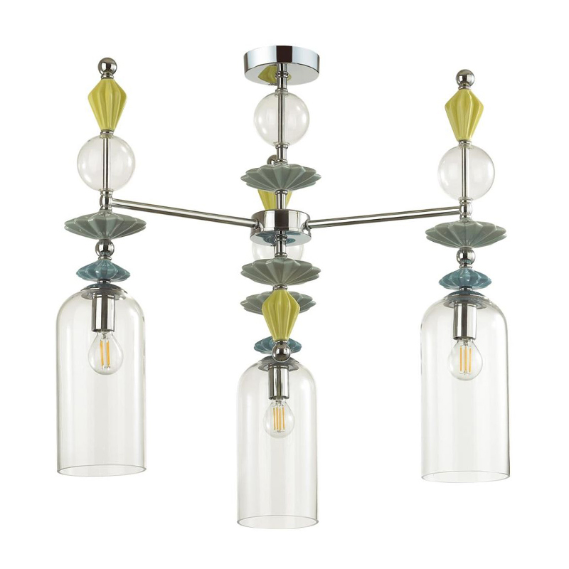 Люстра Iris Glass Chandelier candy 3 chrome Прозрачное Стекло Прозрачный зеленый Желтый Хром Люстра Iris Glass Chandelier candy 3 chrome Прозрачное Стекло Прозрачный зеленый Желтый Хром в Рязани | Loft Concept