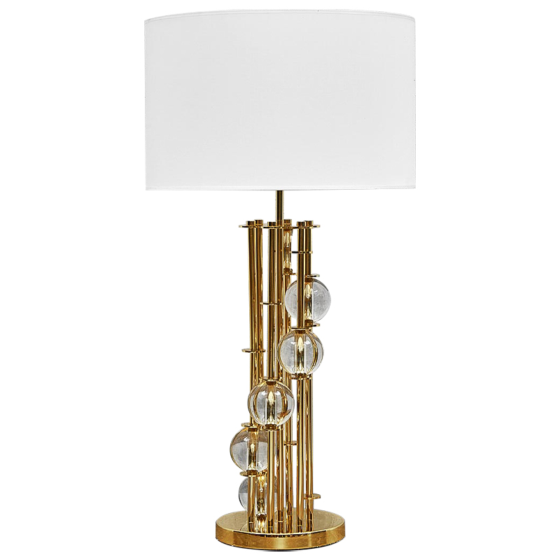 Настольная лампа с абажуром и стеклянными шарами Rizwan Lamp Золотой Белый Прозрачное Стекло Настольная лампа с абажуром и стеклянными шарами Rizwan Lamp Золотой Белый Прозрачное Стекло в Рязани | Loft Concept