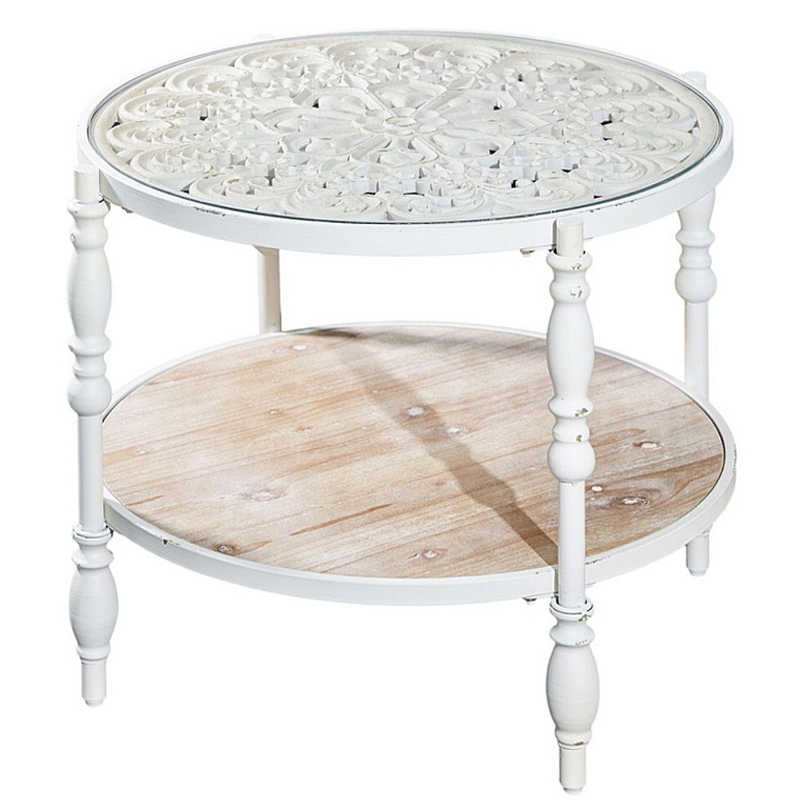 Журнальный столик из натурального дерева в винтажном стиле Openwork Coffee Table Белый в Рязани | Loft Concept 