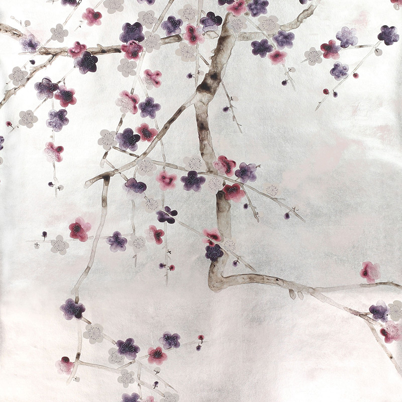 Обои ручная роспись Plum Blossom Colourway SC-228 on Tarnished Silver gilded paper with pearlescent antiquing Обои ручная роспись Plum Blossom Colourway SC-228 on Tarnished Silver gilded paper with pearlescent antiquing в Рязани | Loft Concept