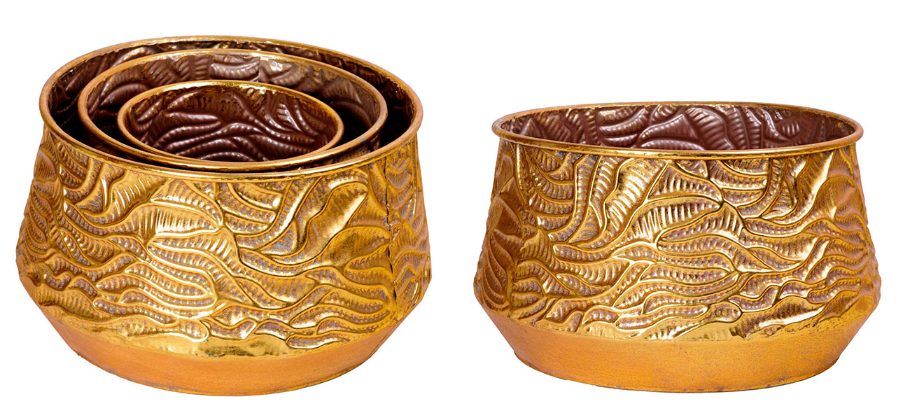 Кашпо с напылением золотого цвета комплект Trio - фото №1