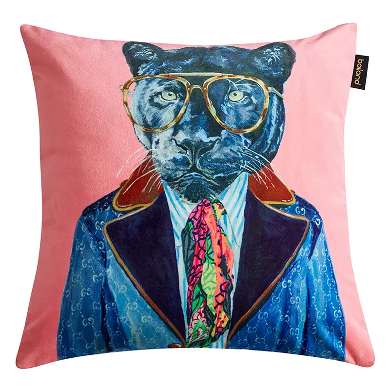 Декоративная подушка Стиль Gucci Panther Fashion Animals Cushion Pink Розовый Синий Мульти Декоративная подушка Стиль Gucci Panther Fashion Animals Cushion Pink Розовый Синий Мульти в Рязани | Loft Concept