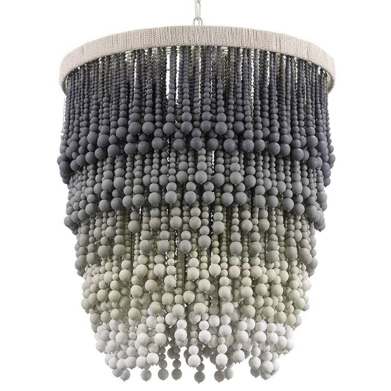 Многоярусная люстра украшенная круглыми бусинами Wooden Chandelier Grey Green White Серый Зеленый шалфей Белый в Рязани | Loft Concept 