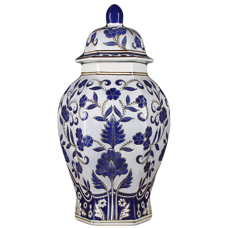 Ваза с крышкой BLUE PATTERN ornament Белый Синий Ваза с крышкой BLUE PATTERN ornament Белый Синий в Рязани | Loft Concept