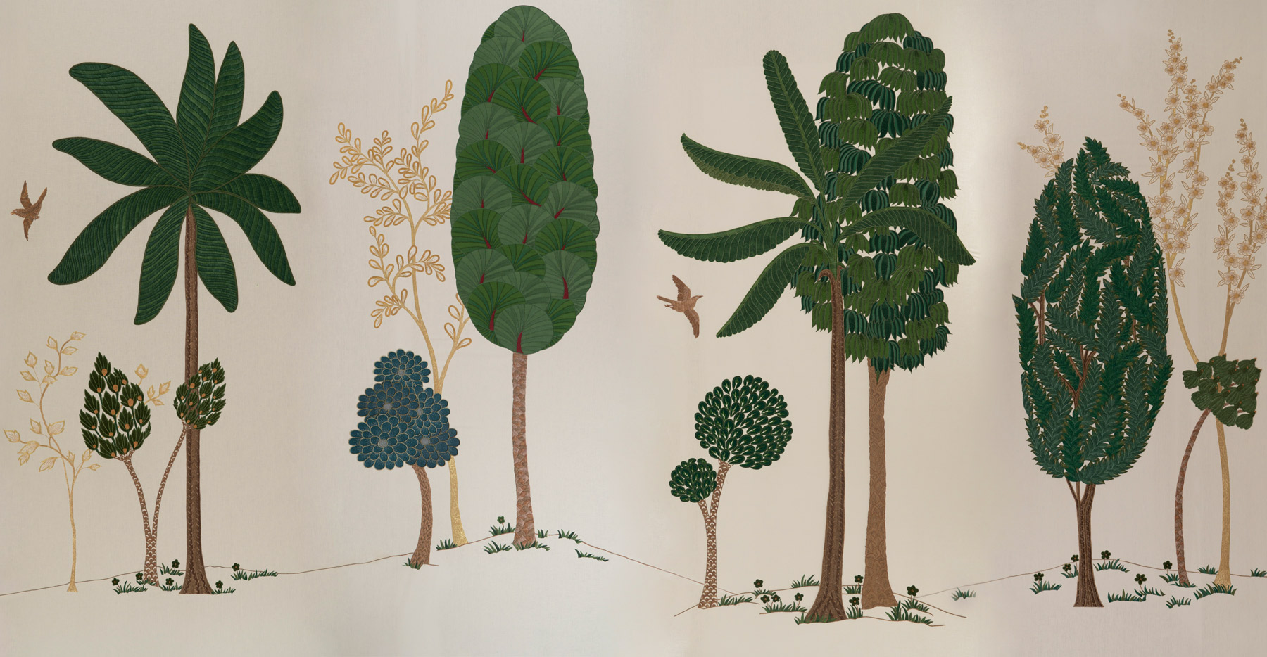 Обои ручная роспись Mughal Trees Original colourway on linen - постер Loft-Concept в Рязани