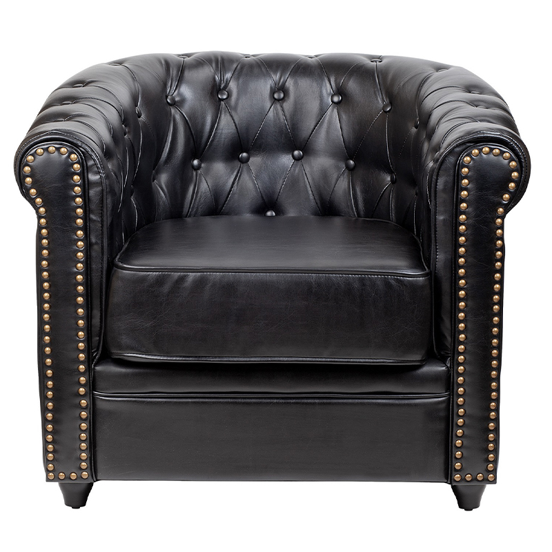 Кресло кожаное с мягкими подлокотниками на 4-х деревянных ножках Logan Leather Armchair black Черный Кресло кожаное с мягкими подлокотниками на 4-х деревянных ножках Logan Leather Armchair black Черный в Рязани | Loft Concept