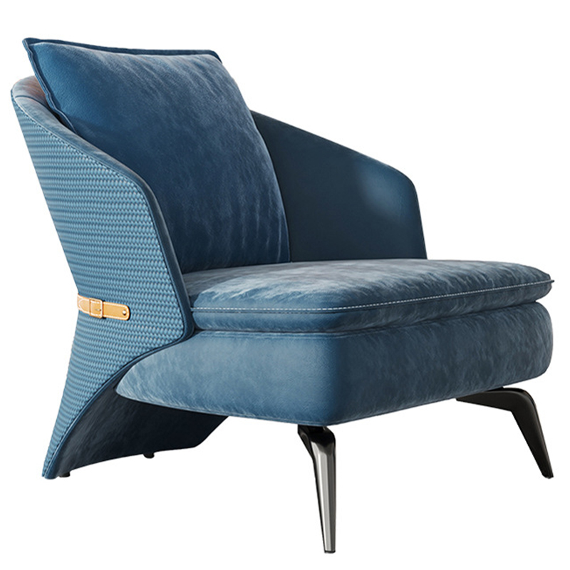 Кресло Albie Armchair Blue Синий Бежевый Темный хром Кресло Albie Armchair Blue Синий Бежевый Темный хром в Рязани | Loft Concept